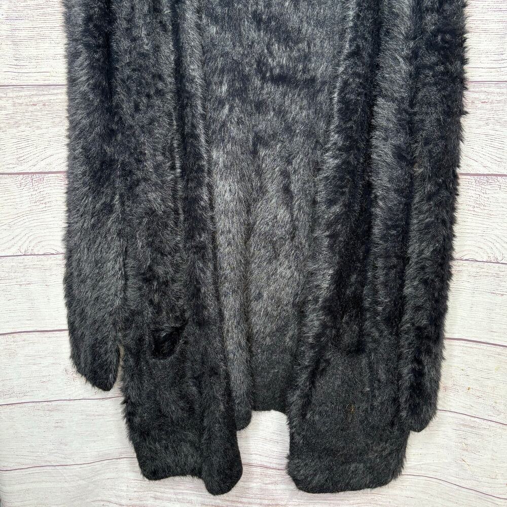 Free People Black Faux Fur Open Front Pocket Plush Cozy Cardigan Sweater Small - Picture 6 of 10
